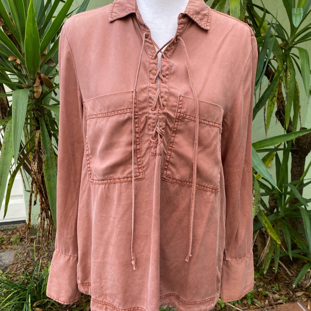 Free People Lace Up Rust Shirt - Picture 9 of 11